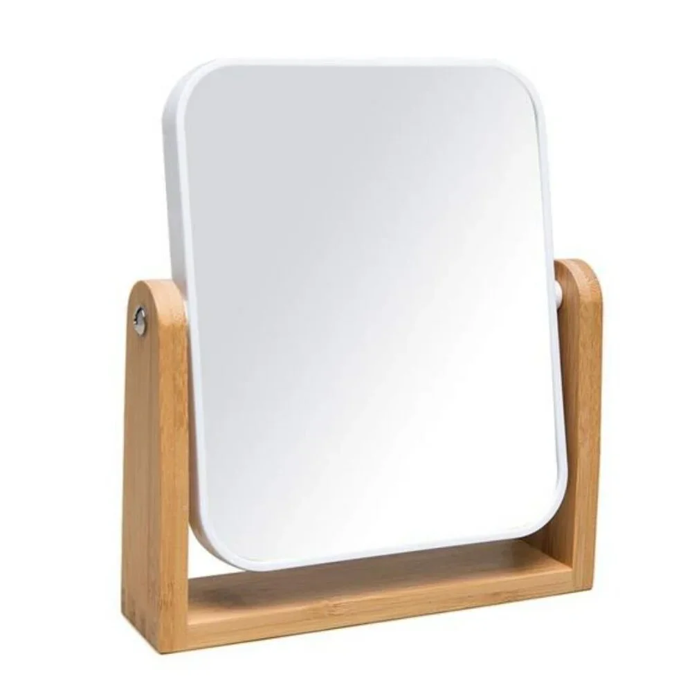 vanity makeup mirror with bamboo stand double sided magnifying swivel mirror